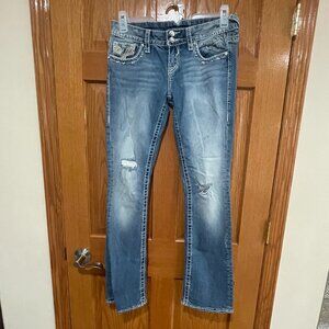 VIGOSS The Chelsea Slim Boot Womens 5/6 Blue Denim Embroidered Rhinestone Jeans